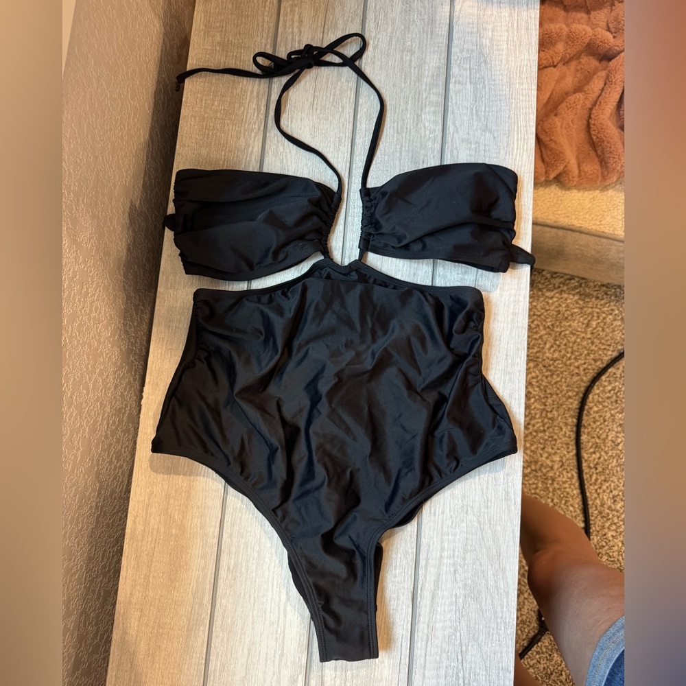 One Piece Black Swimsuit With Cutouts